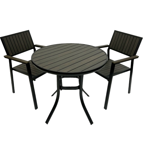 Dark polywood round table with 2 matching chairs